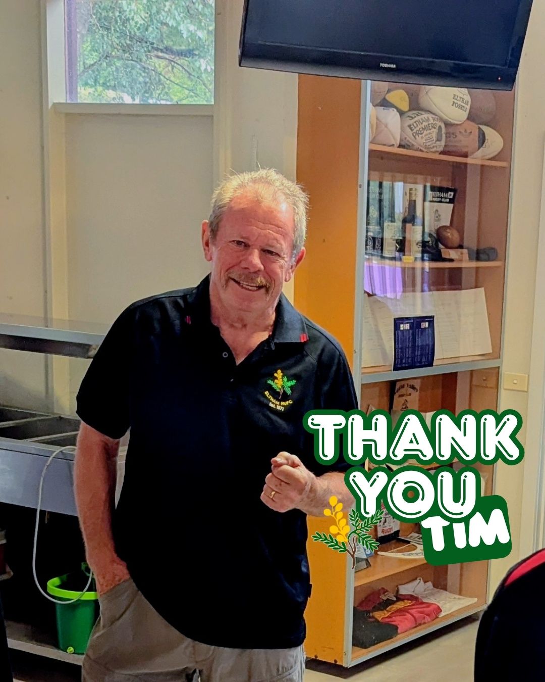 Thank you Tim — 18 years on the committee, 13 as President. Celebration Saturday 21 November 2026, 3pm, 58 Bridge Street Eltham.